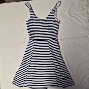 H&M Divided Blue & White Striped Skater Dress - Size 2 - Fit & Flare Mini